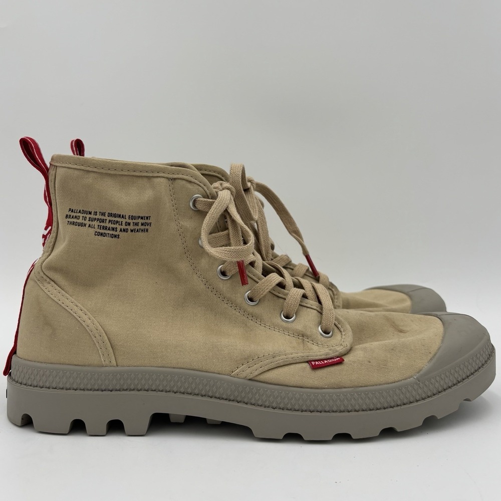 Palladium Pampa HI Dare Boots Beige Red Combat Lace Up Mens Size‎ 11.5